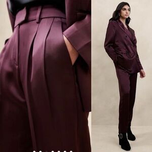 Banana Republic NWT Isa Pleated Italian Satin Tapered Pants in Purple Prune sz 4
